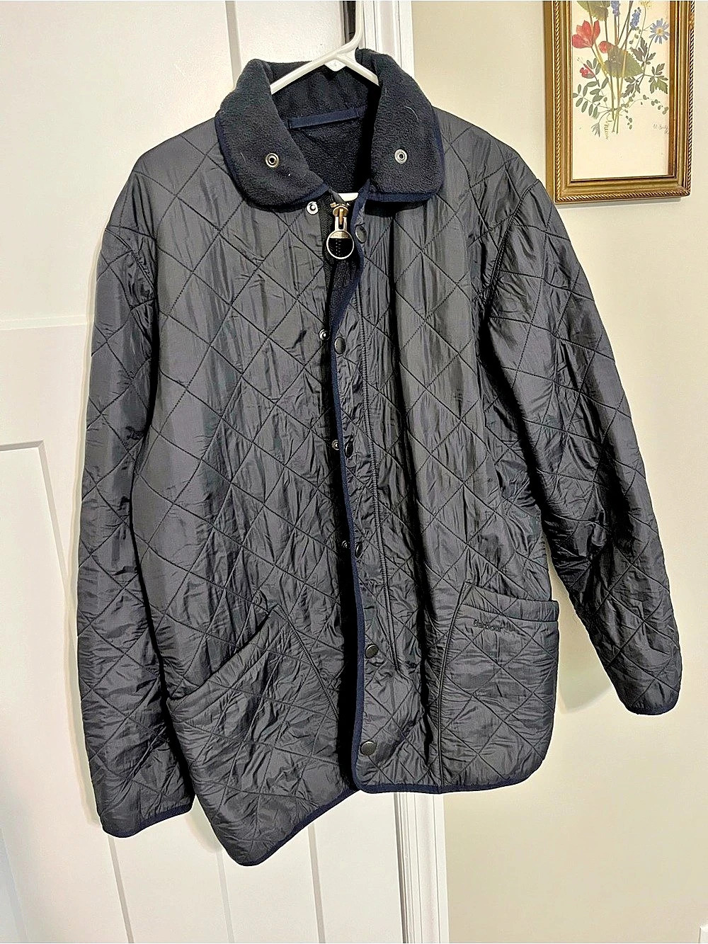 Barbour Polar Quilted Long Quilted Jacket in dark navy. Looks black